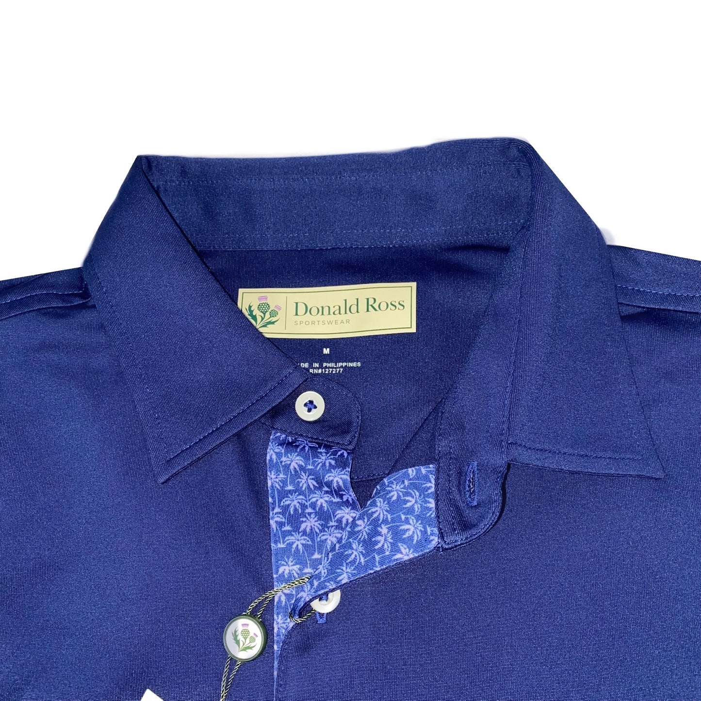 Donald Ross Men’s Solid Fancy Placket Golf Polo Shirt, self collar with button closure