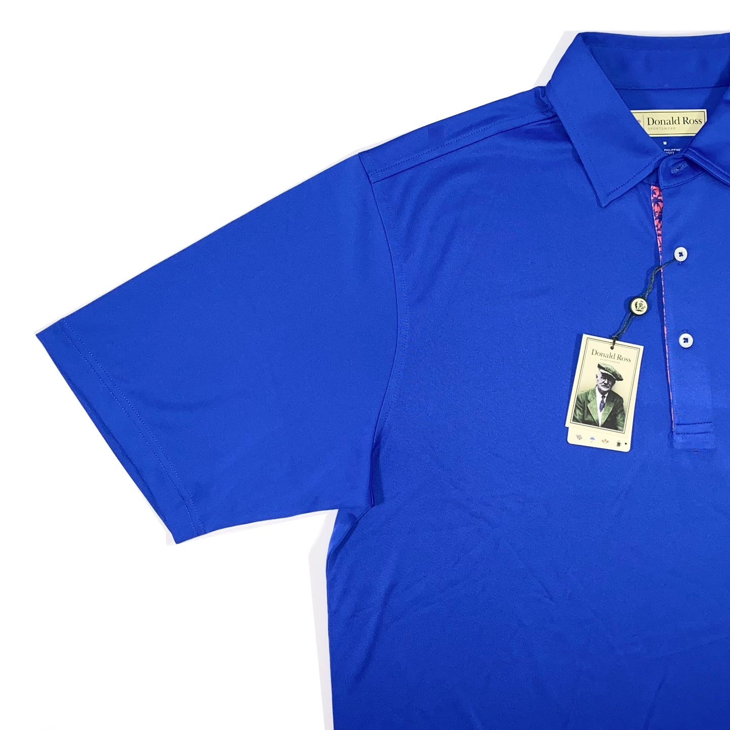 Donald Ross Men’s Solid Fancy Placket Golf Polo Shirt, open view of the right side