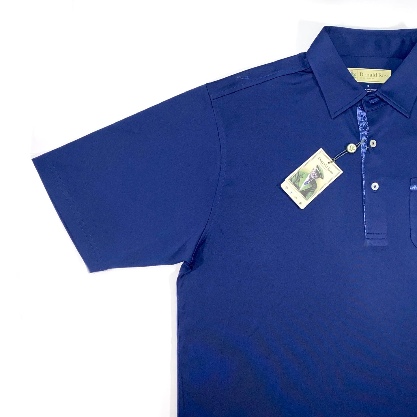 Donald Ross Men’s Solid Fancy Placket Golf Polo Shirt, open view of right side