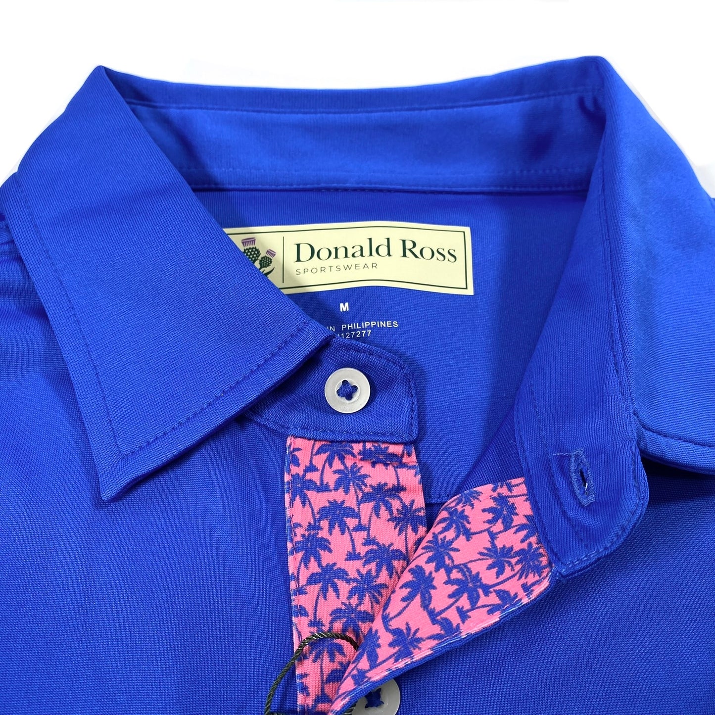 Donald Ross Men’s Solid Fancy Placket Golf Polo Shirt, self collar with button closure