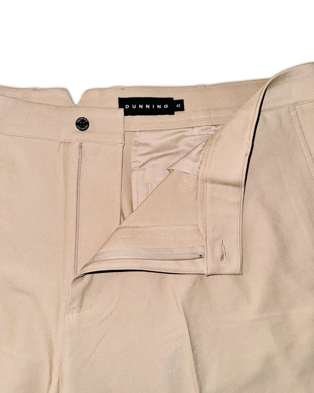 Dunning Golf Men’s Player Fit Woven 10” Shorts , button and zipper closure