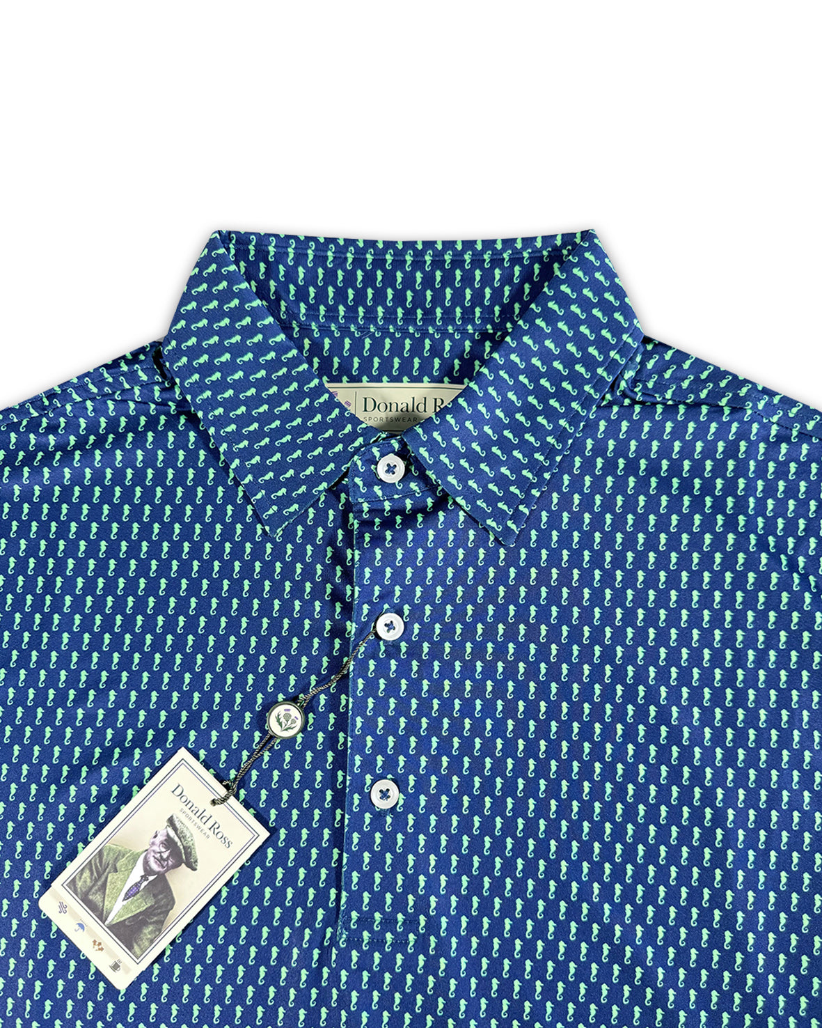 Donald Ross Men’s Seahorse Golf Polo Shirt , button closure