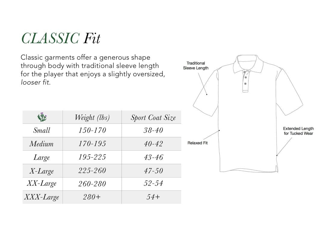 Donald Ross, chart size, classic fit
