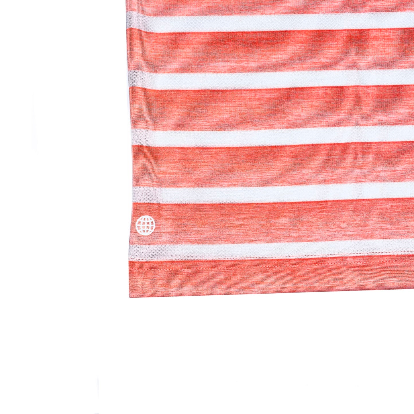 Adidas Men’s Two Color Striped Golf Polo Shirt, color Coral Fusion / White , logo at the botton side