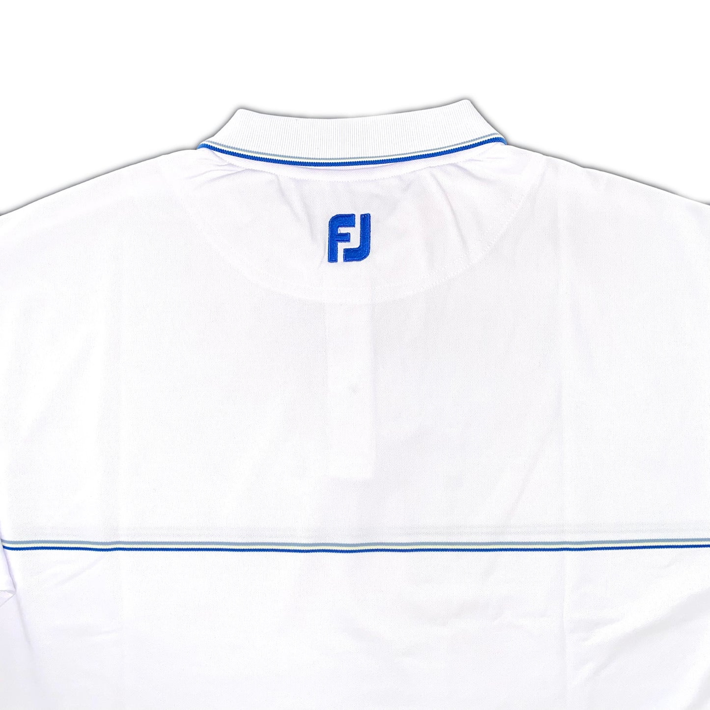 FootJoy Small Details Stretch Pique Knit Collar color white, brand logo at the back of neck