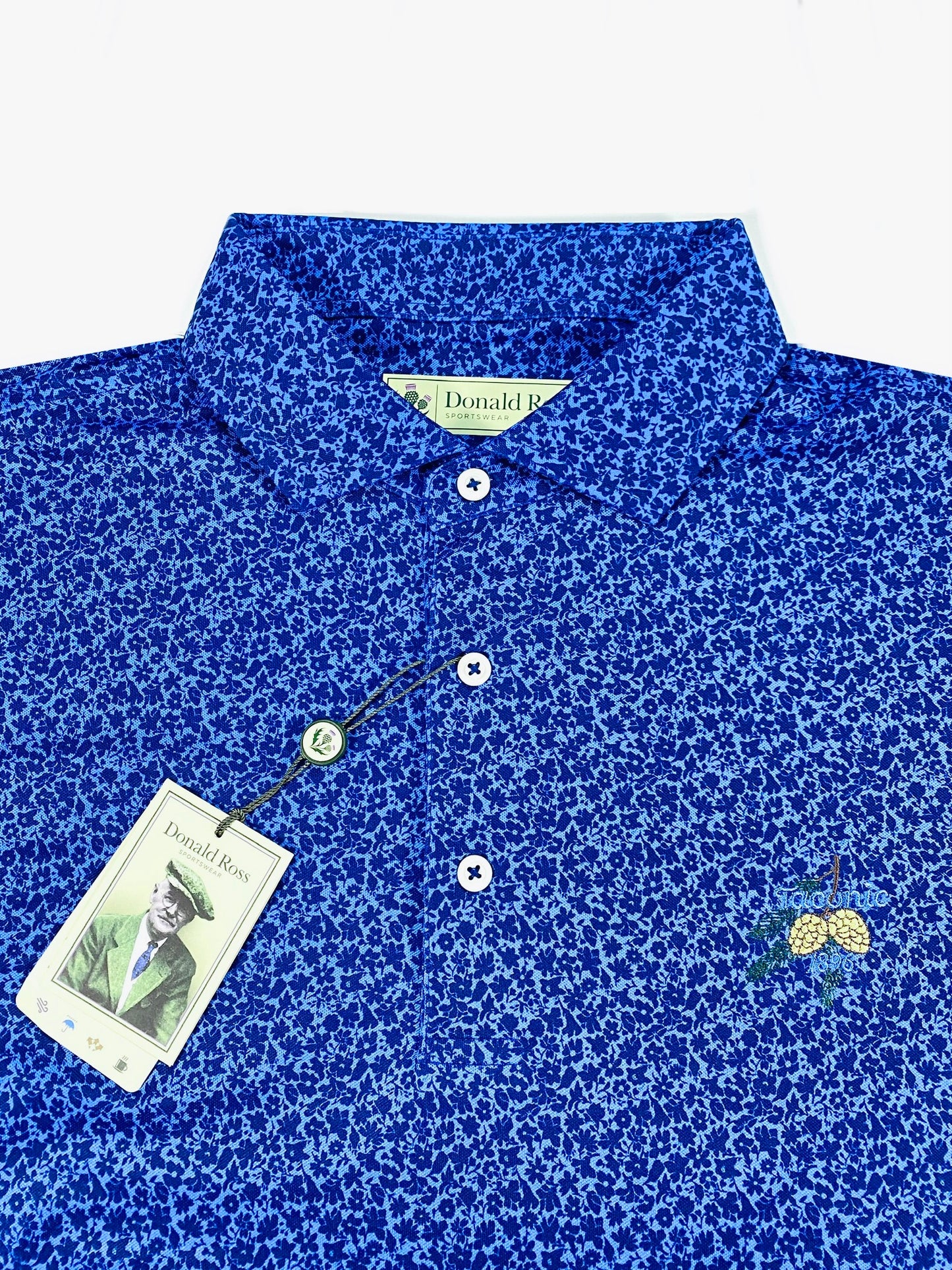 Donald Ross Men’s Tonal Rory Floral Golf Polo Shirt , self constructed collar with button closure 