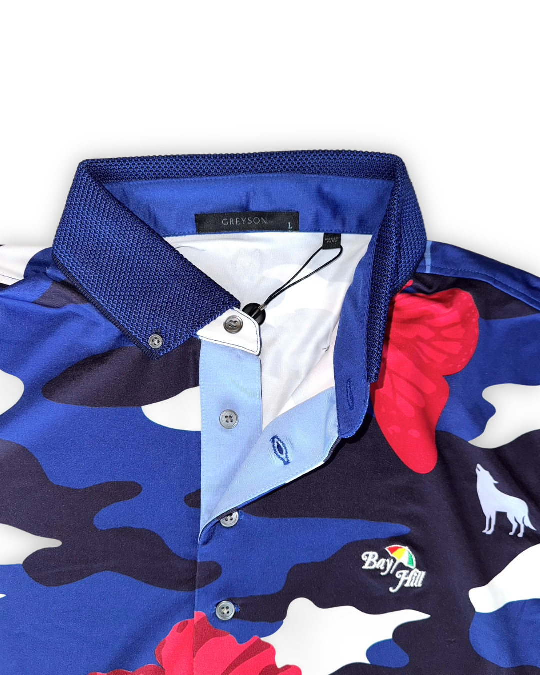 Greyson Men’s Wild Hibiscus Golf Polo (Arnold Palmer's Bay Hill) contrast collar 