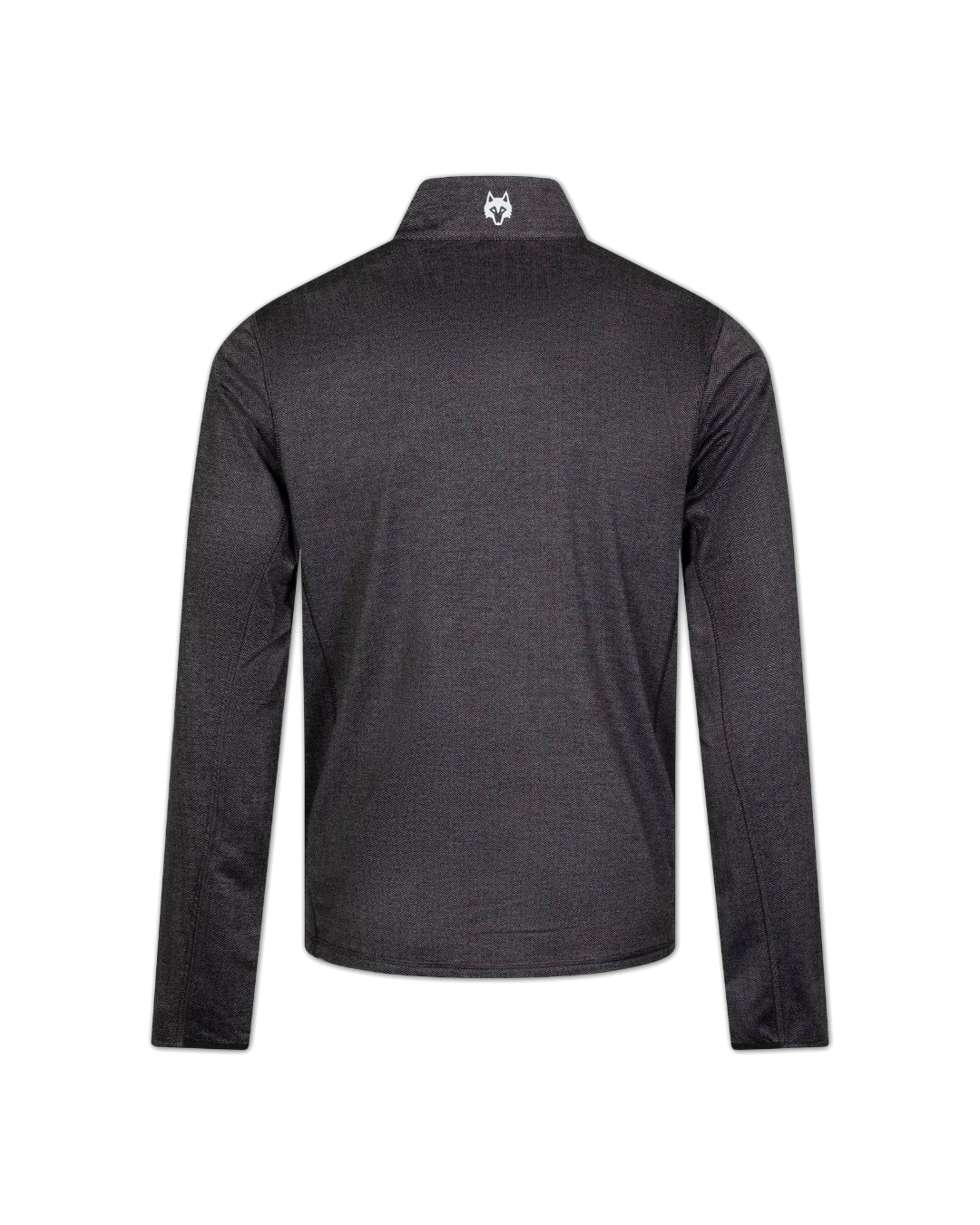 Greyson Men’s Herringbone Tate Golf Quarter Zip, back side view with brand logo on upper neck 