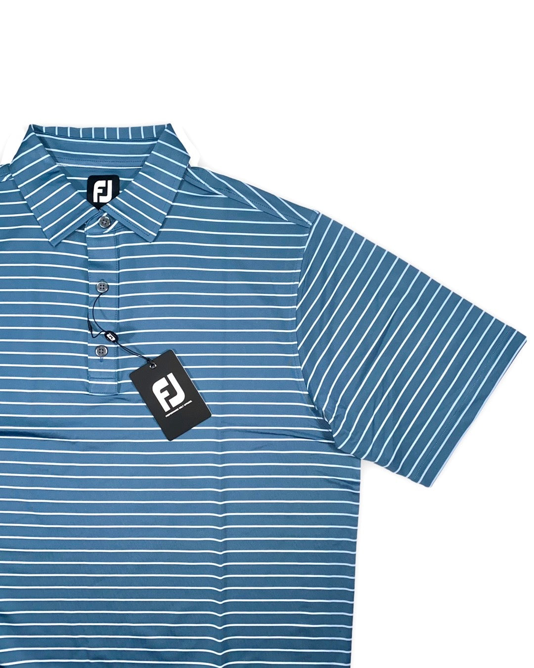 FootJoy Men’s Triple Pinstripe Lisle Self Collar Golf Polo, open front view 