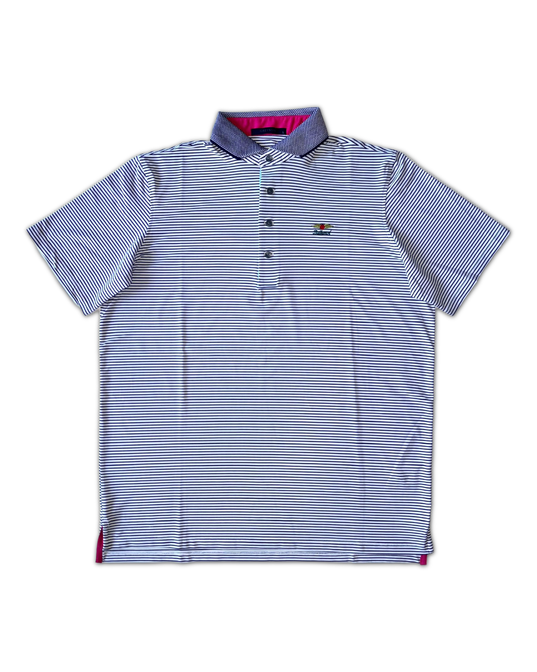 Greyson Men’s Arcadia Knit Golf Polo Shirt (Baltusrol Logo), open view of front side