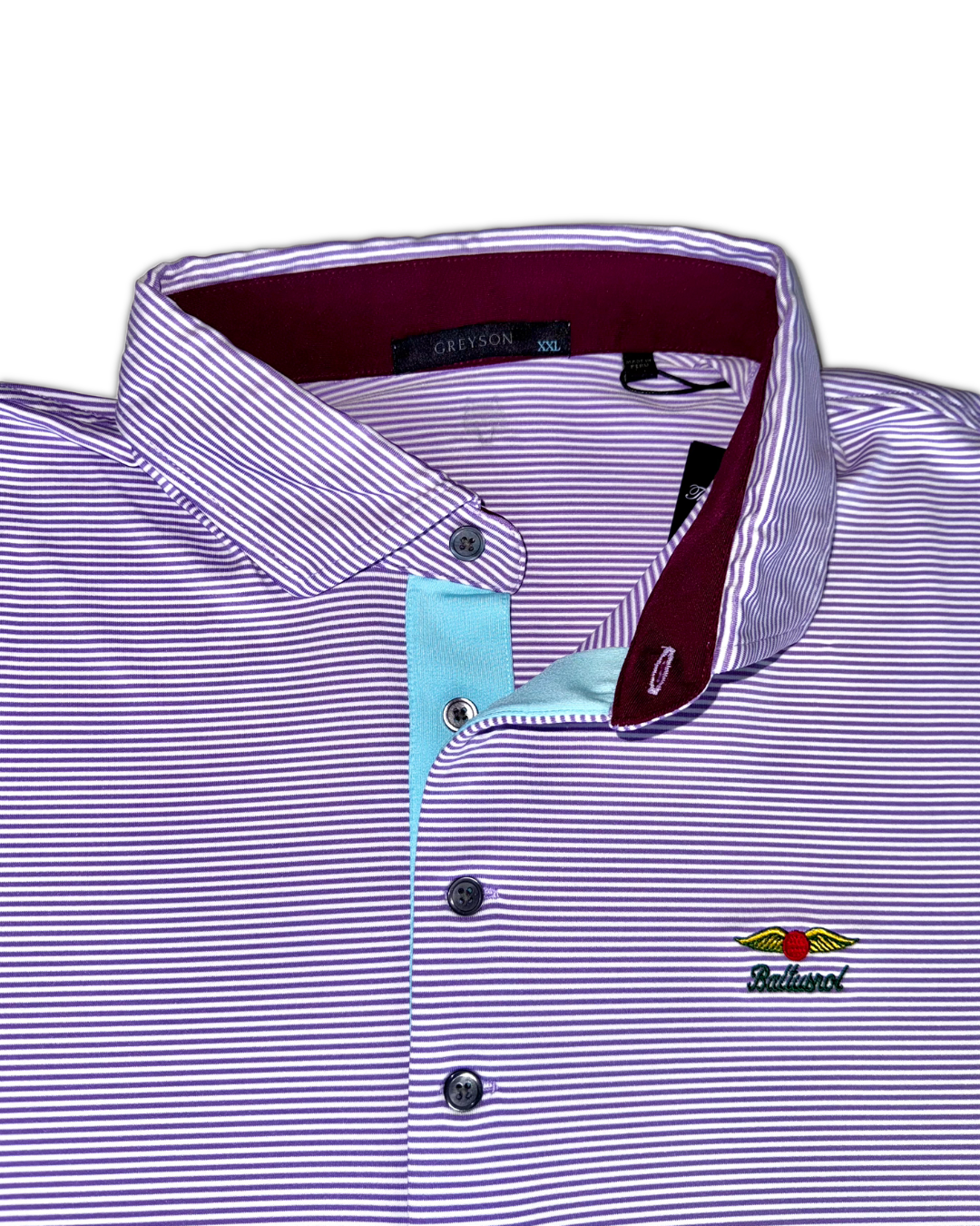 Greyson Men’s Saranac Golf Polo Shirt (Baltusrol Logo) four button placket 