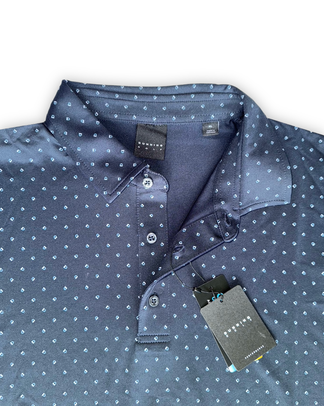 Dunning Golf Men’s Signature D Jersey Perfonmance Polo Shirt, self collar with button placket 