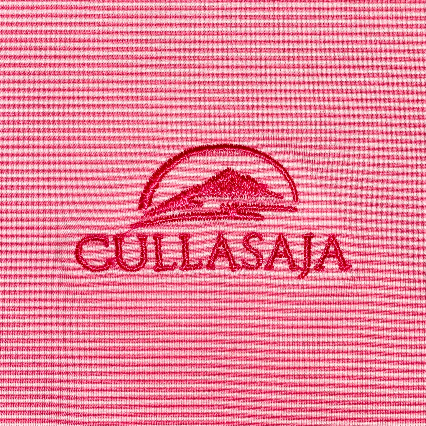 Donald Ross Men’s Warren Golf Polo Shirt , close up of embroidered Cullasaja Club 