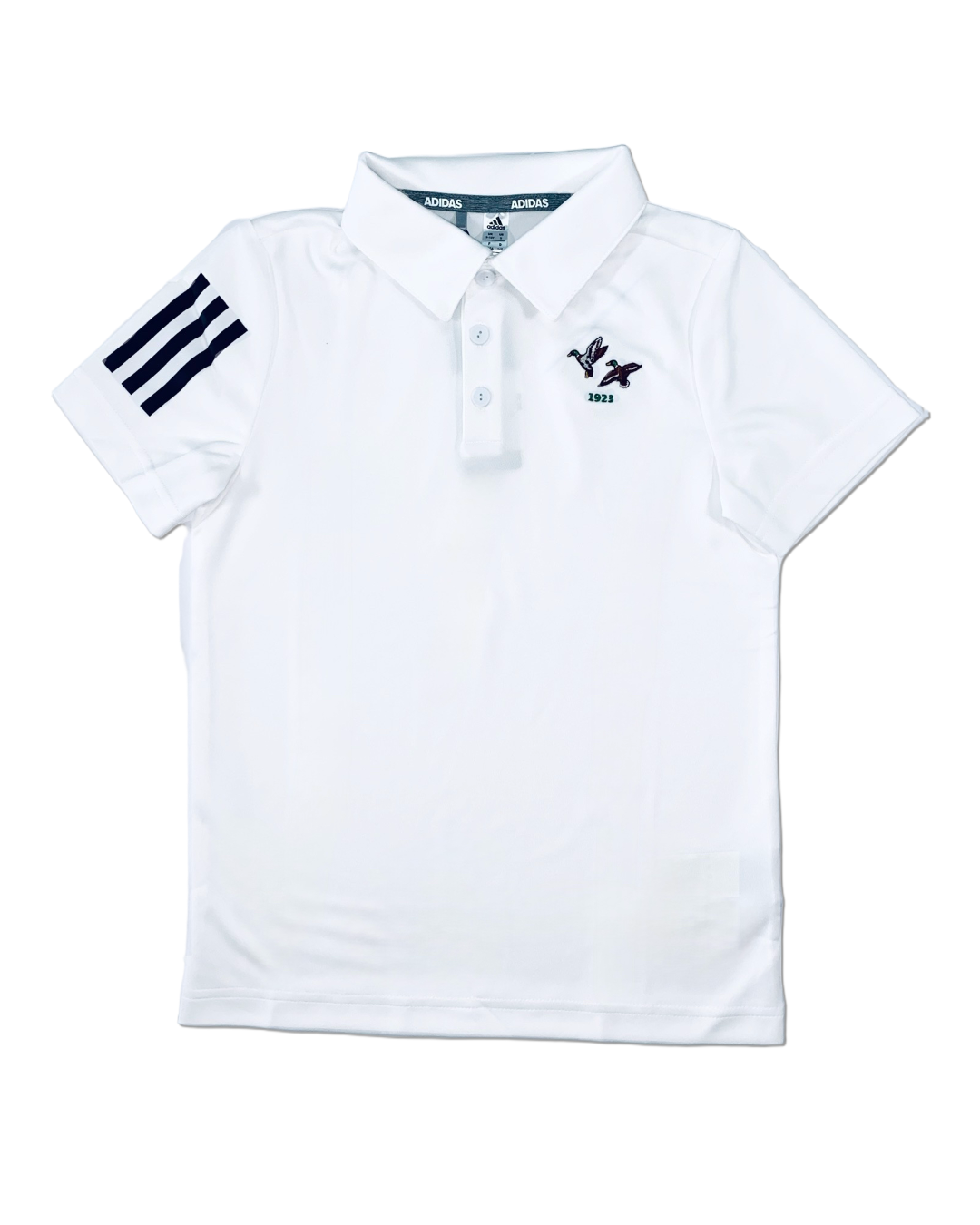 Adidas Kids Boys Three Stripe Golf Polo Shirt , front side view open 