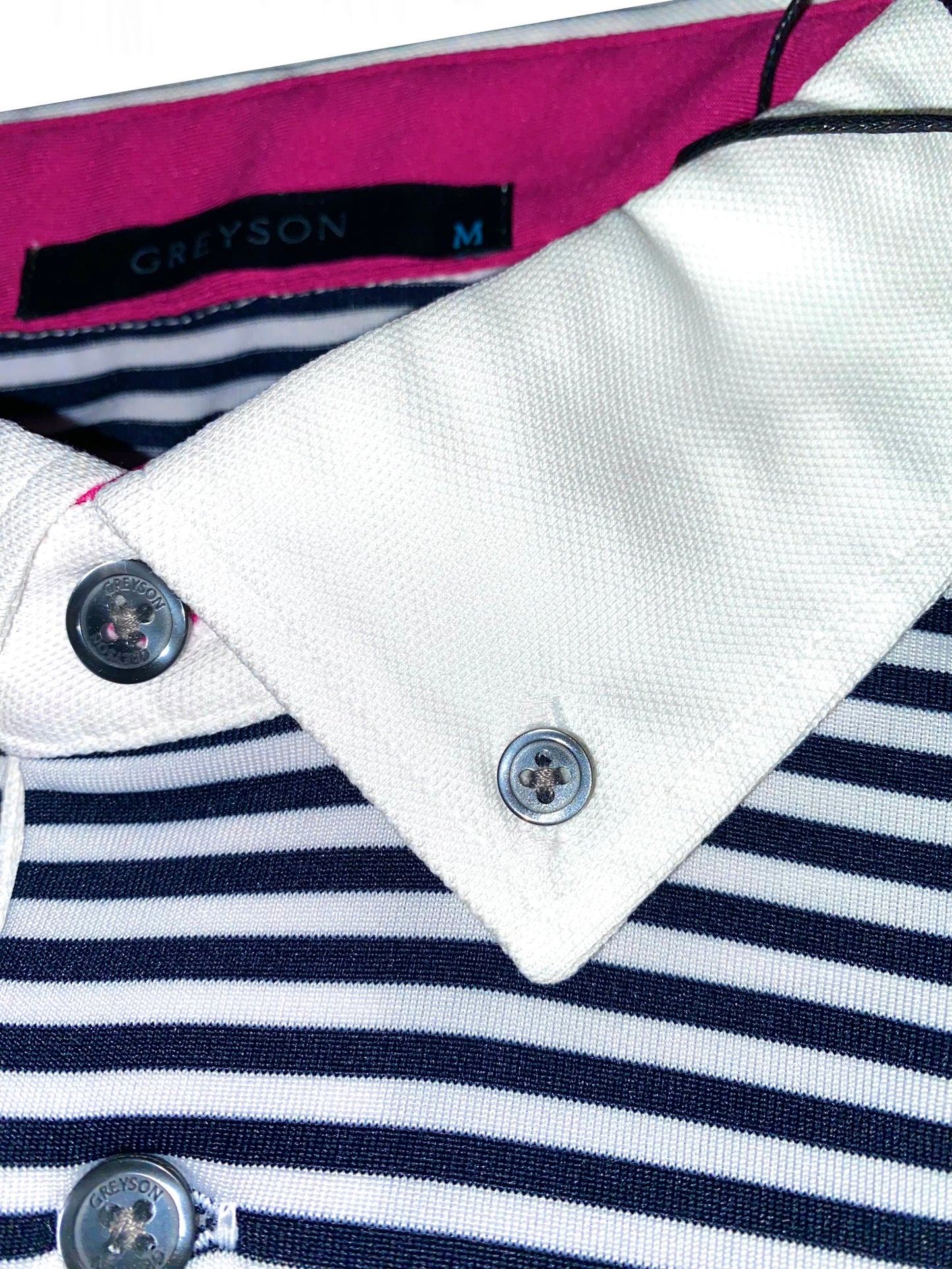 Greyson Men’s Quogue Golf Polo Shirt, button detail on collar 