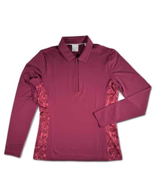 Dunning Golf Women’s Long Sleeve Polo Quarter zip front side 