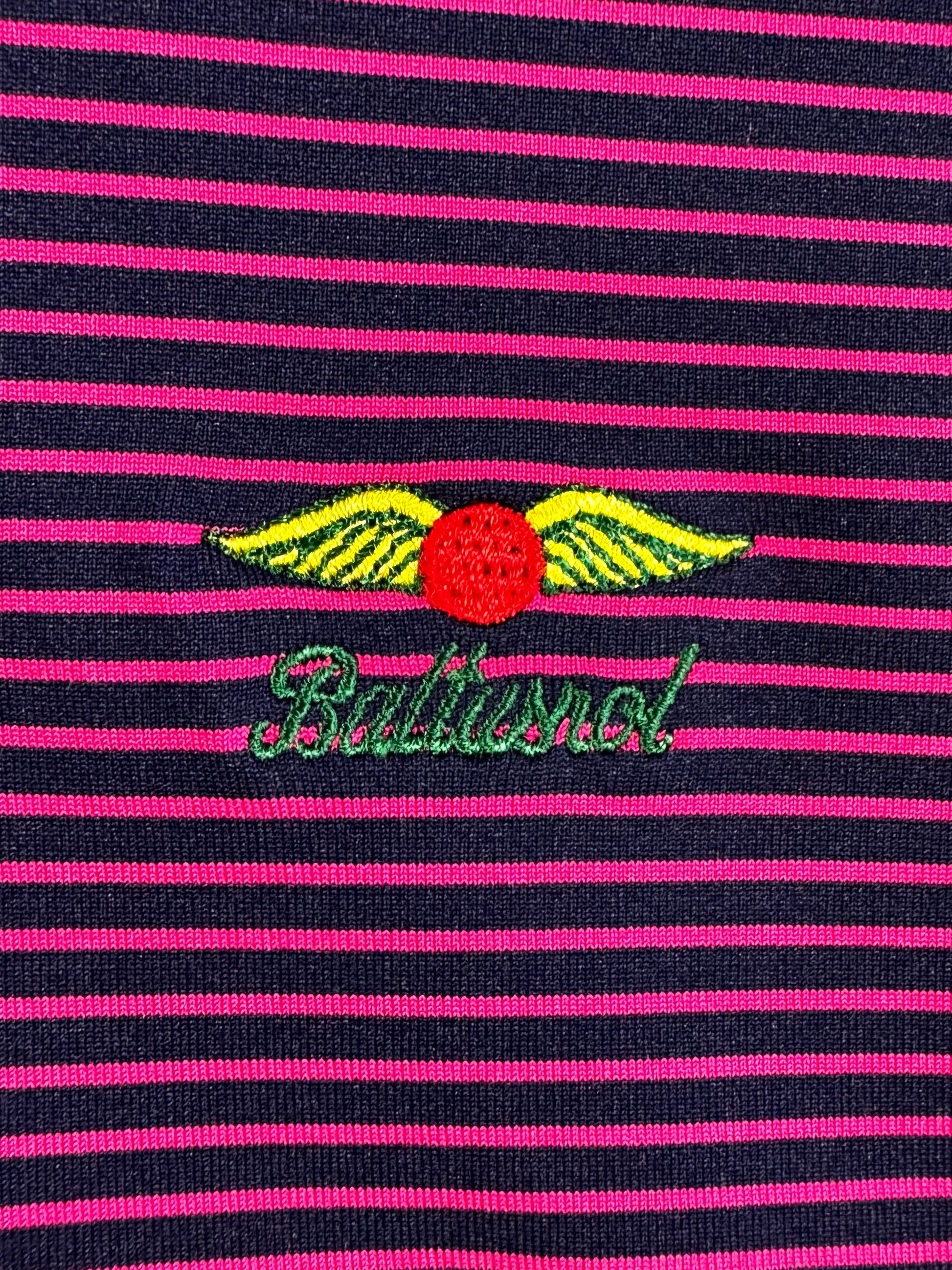 Greyson Men’s Arcadia Knit Golf Polo Shirt , close up of Baltusrol Golf Club Logo on chest 