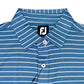 FootJoy Men’s Triple Pinstripe Lisle Self Collar Golf Polo, close up of collar with button closure 