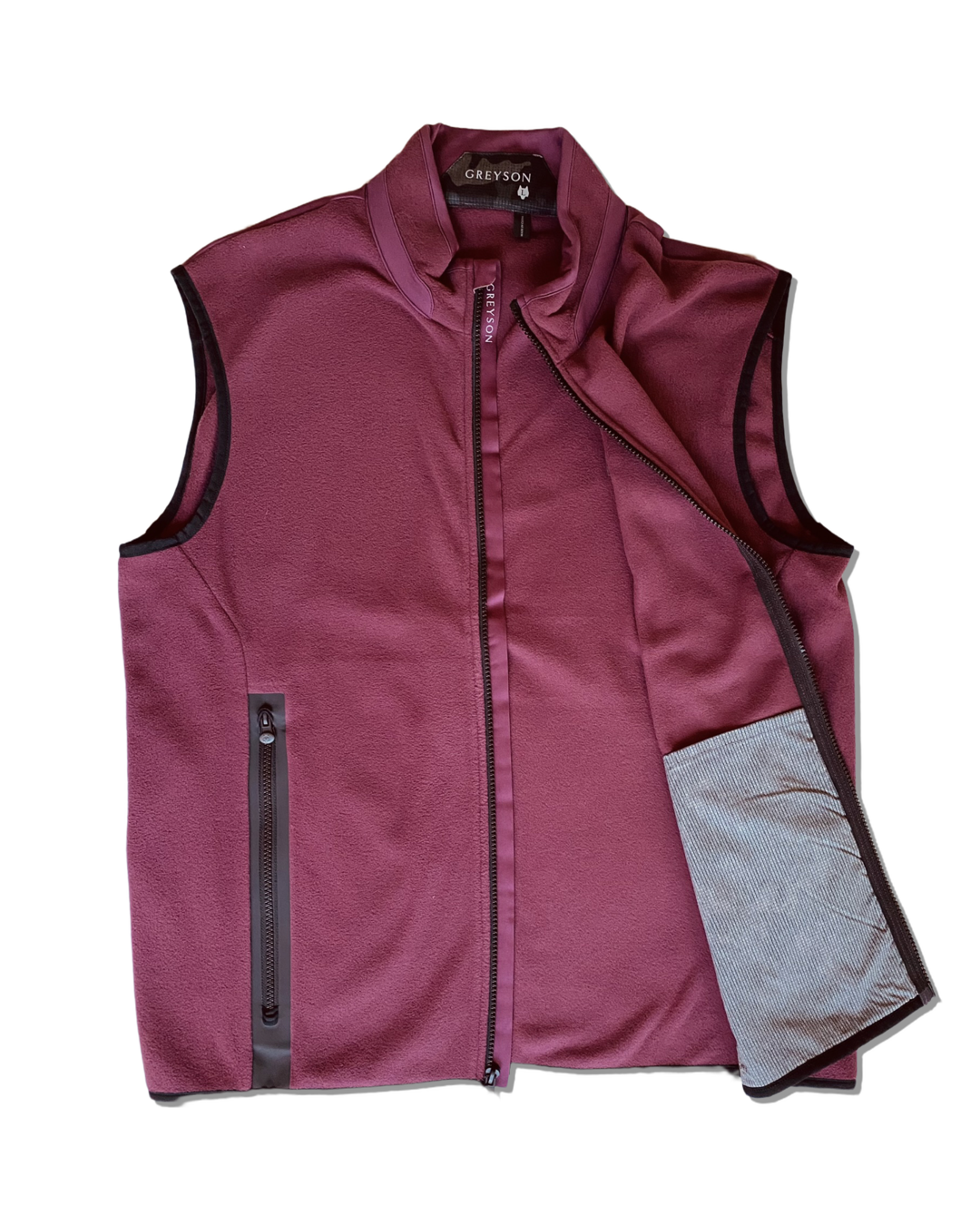 Greyson Men’s Algonquin Golf Vest , open front zipper with interior pocket view 