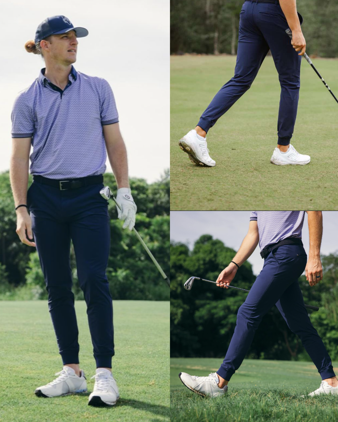 Greyson Men’s Mountauk Jogger Golf Pant, model in 3 views 