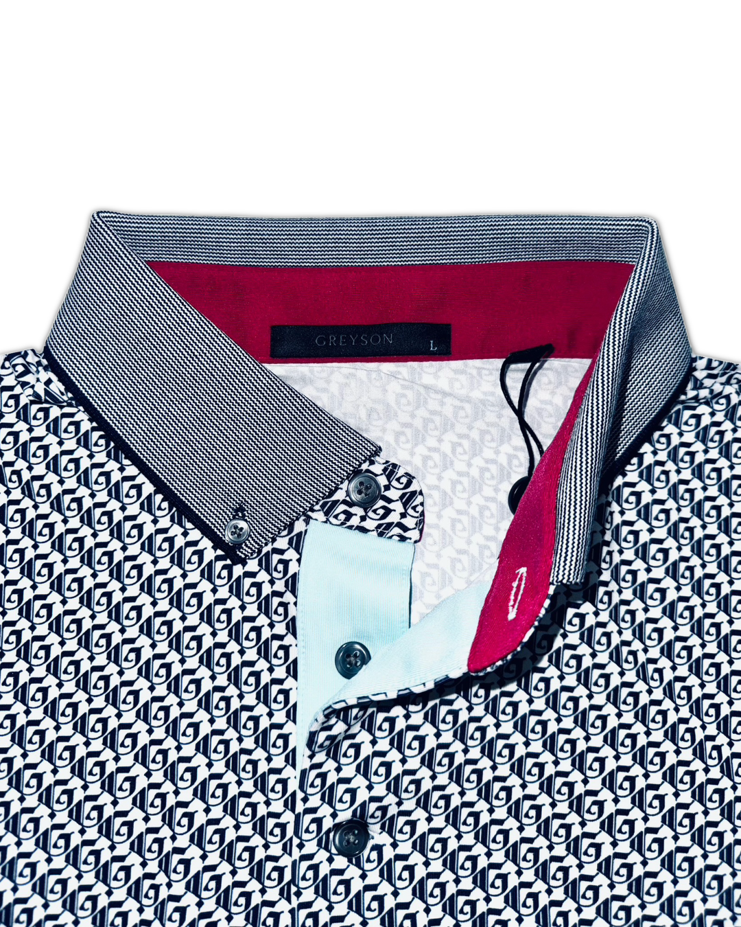 Greyson Men’s Snow Golf Polo Shirt (Sleepy Hollow logo) button down collar with 3 button placket 