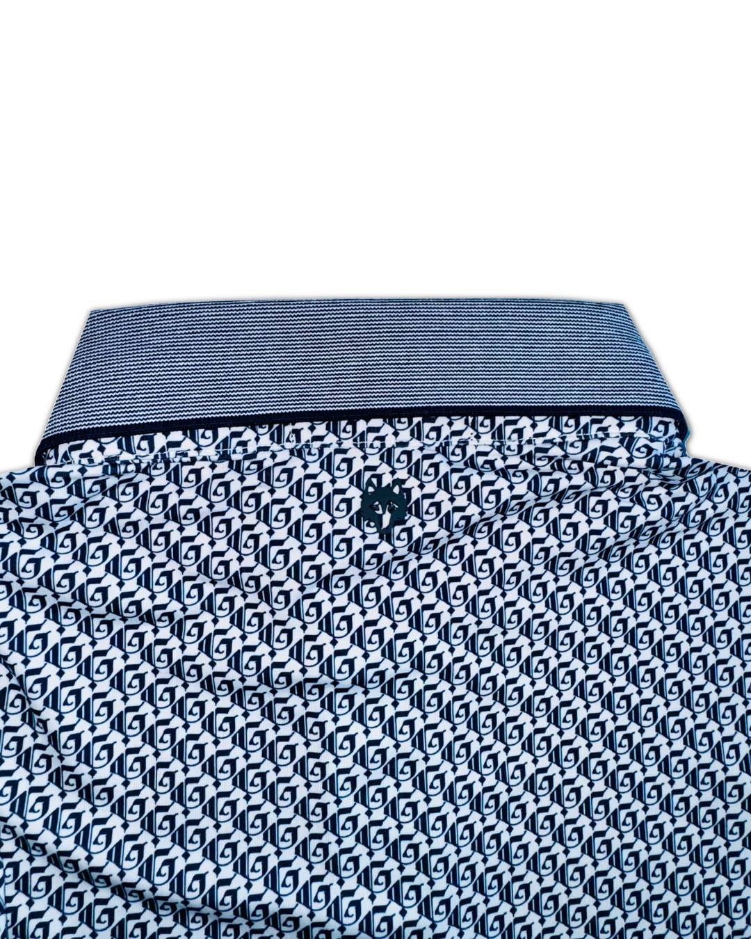 Greyson Men’s Snow Golf Polo Shirt (Sleepy Hollow logo) wolf logo on the back yoke 