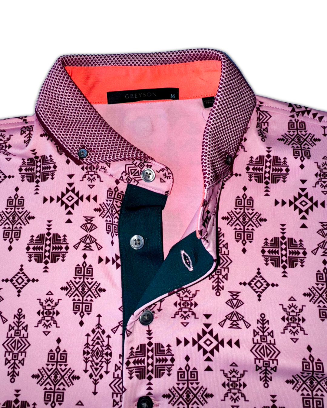 Greyson Men’s Spirit World Golf Polo Shirt , four button placket with jacquard button down collar 