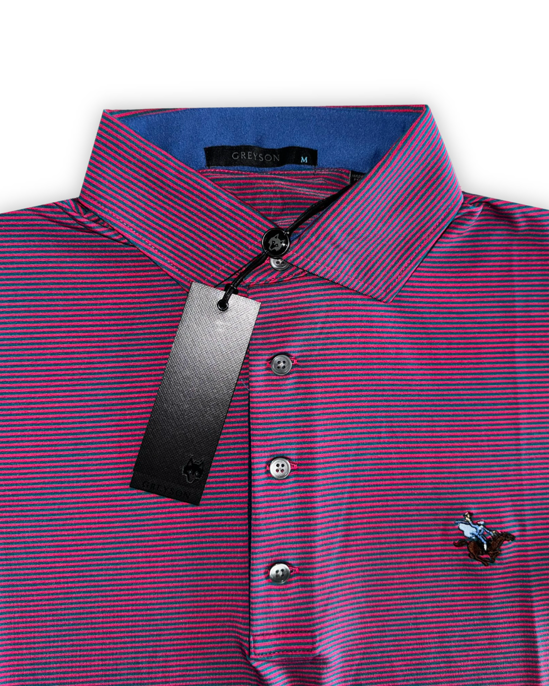 Greyson Men’s Saranac Golf Polo Shirt (Sleepy Hollow Logo), spread collar with button closure 