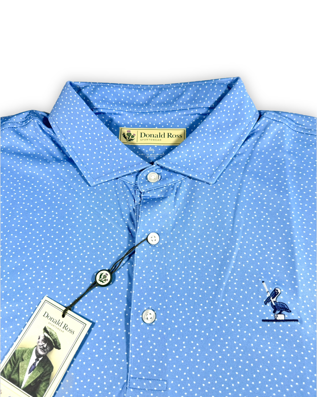 Donald Ross Men’s Watermelon Seeds Golf Polo, self collar with button closure 