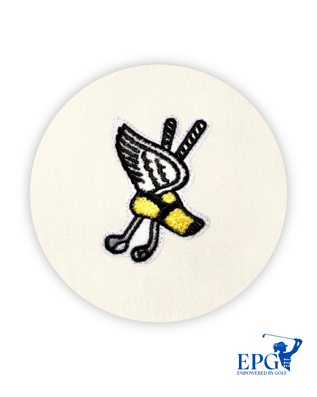 Greyson Men’s Classic Fleece Golf Hoodie , close up of Winged Foot logo 