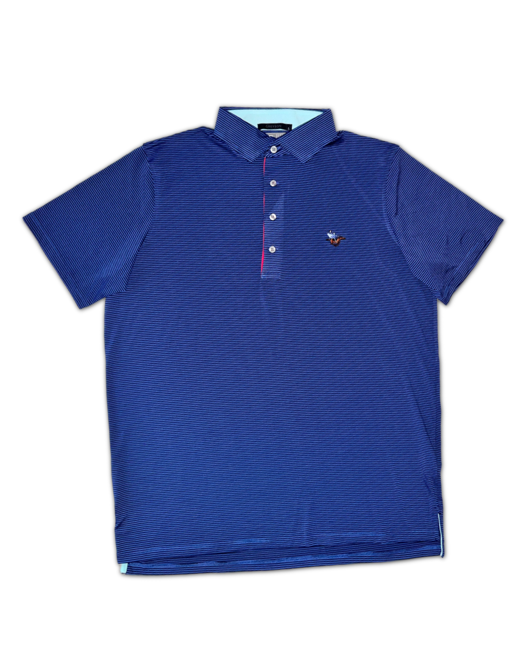 Greyson Men’s Saranac Golf Polo Shirt (Sleepy Hollow Logo), open view 