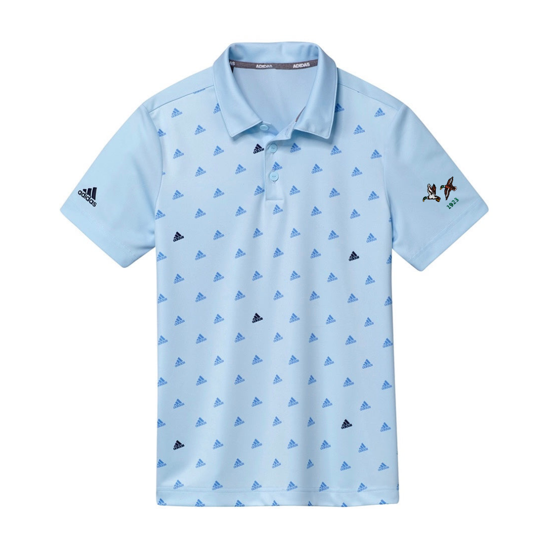 Adidas Kids Boys Printed Logo Golf Polo Shirt, front view opened 