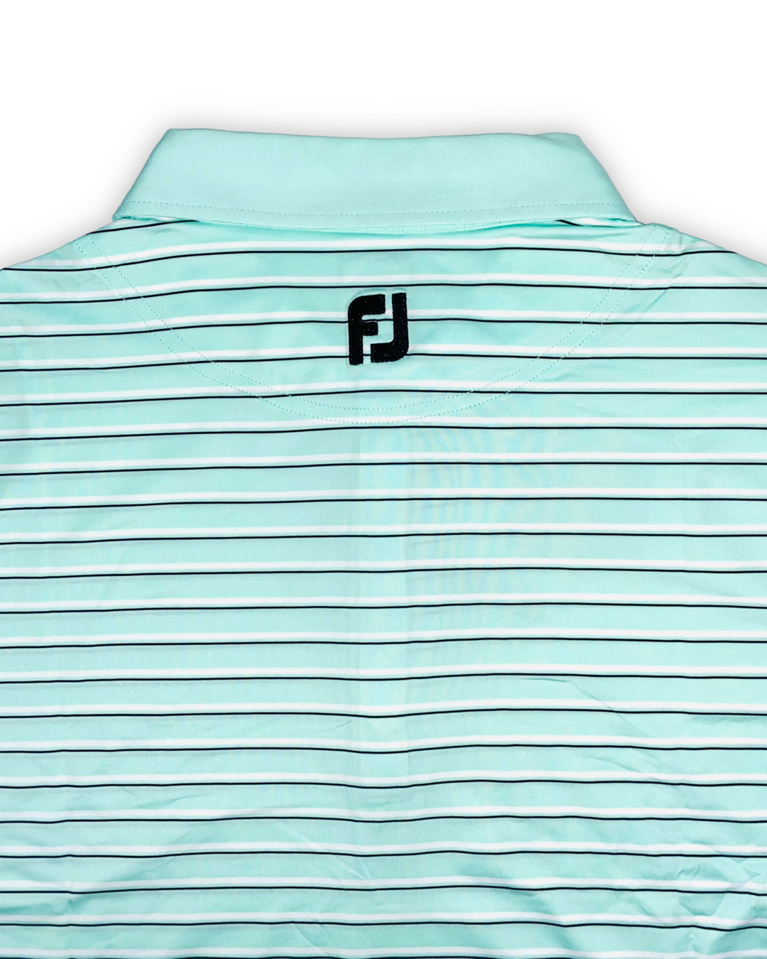 FootJoy Men’s Lisle Multi Stripe Self Collar Golf Polo , embroidered brand logo on the upper back 