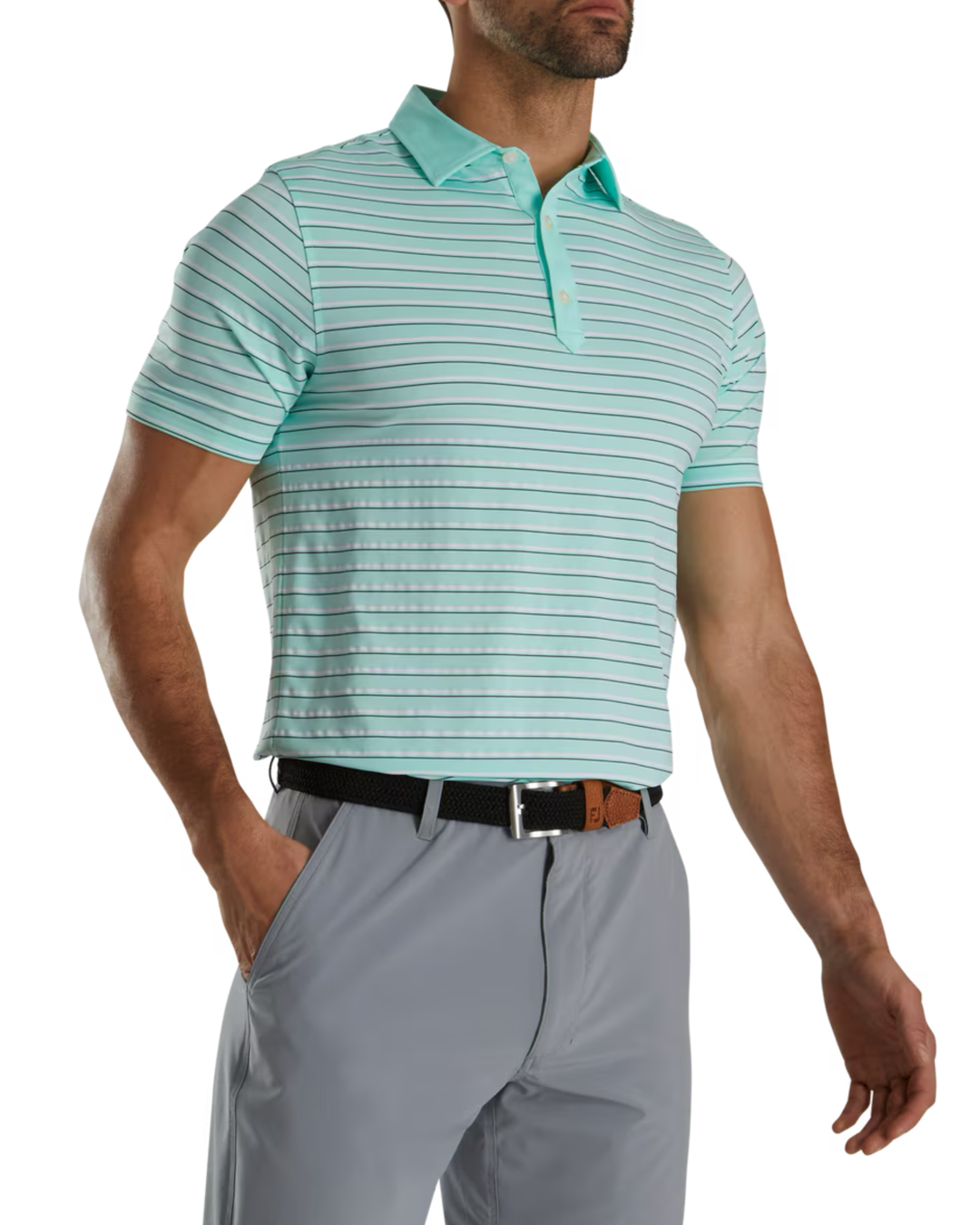 FootJoy Men’s Lisle Color Stripe Self Collar Golf Polo , model