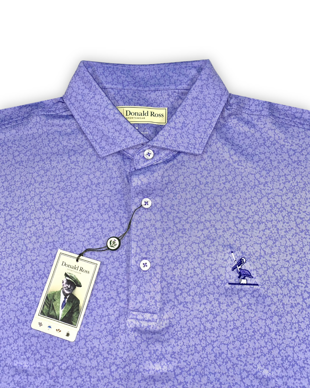 Donald Ross Men’s Tonal Rory Floral Golf Polo Shirt , self collar with button closure 