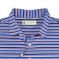 Donald Ross Men’s Bold Multi Stripe Golf Polo , self collar and button closure close up 