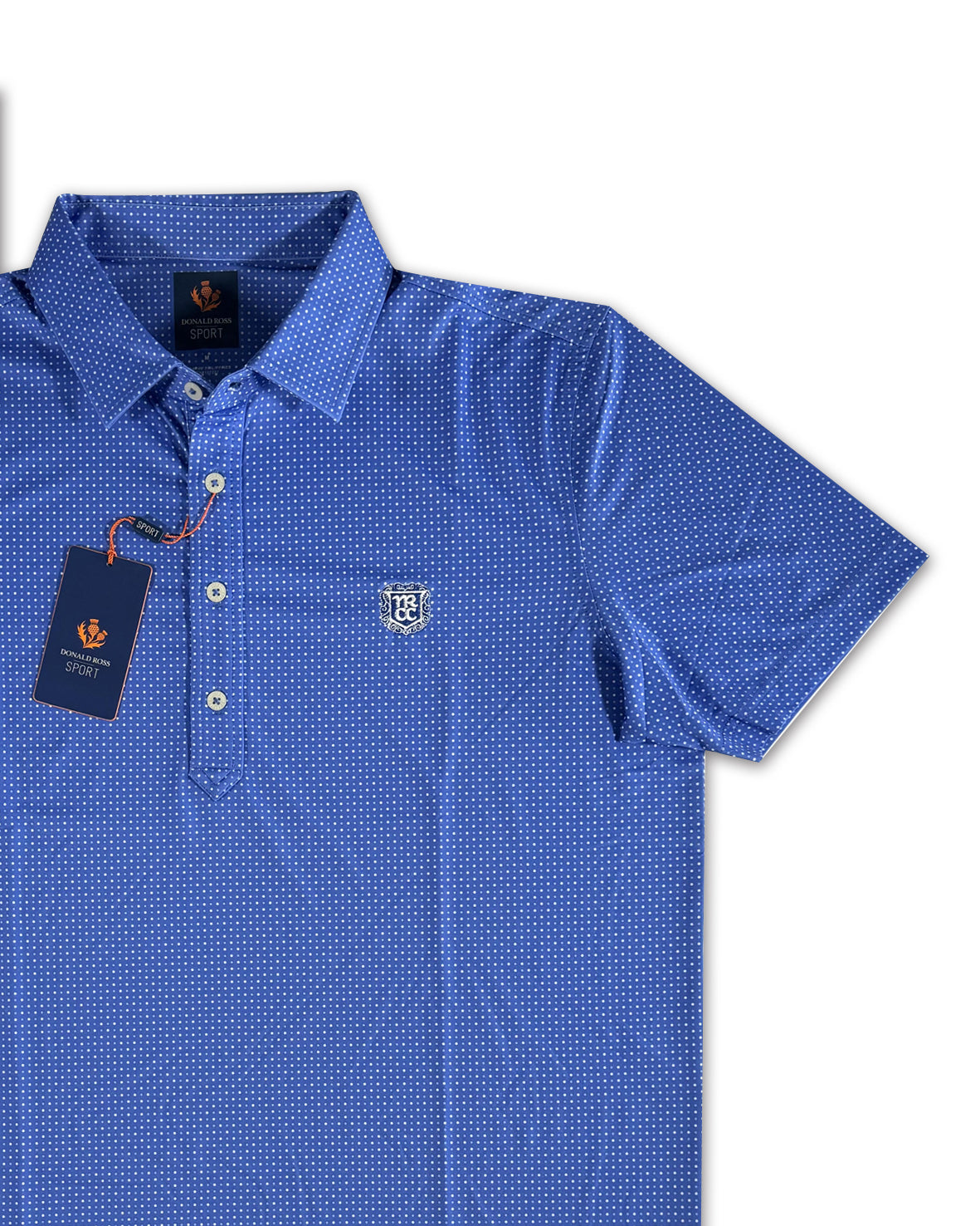 Donald Ross Men’s Jamie Golf Polo Shirt , open view of left side with embroidered on chest 