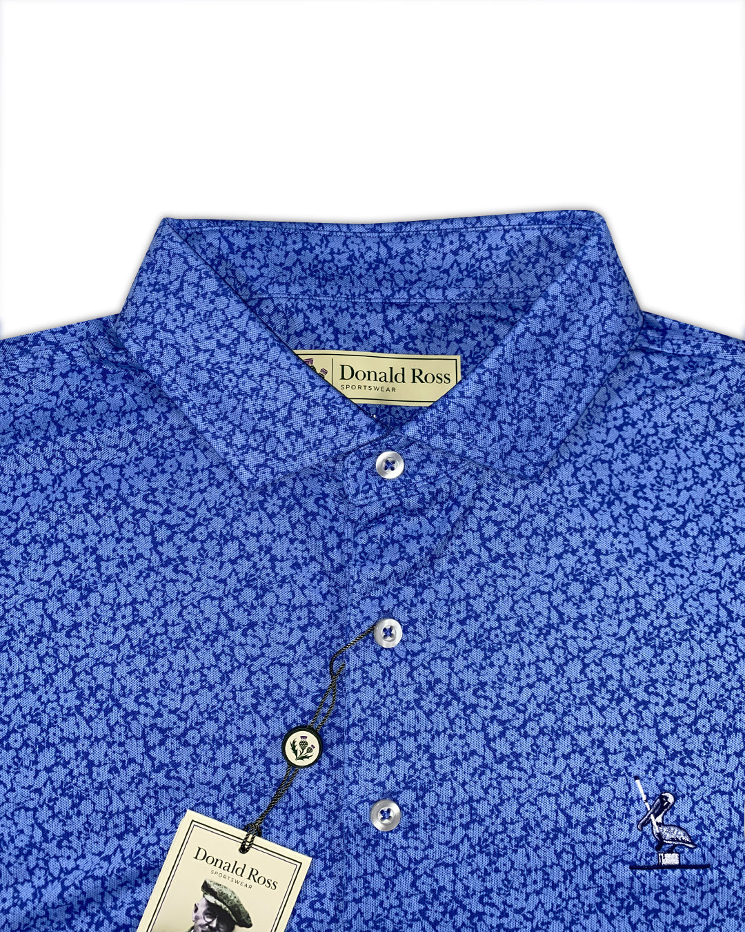 Donald Ross Men’s Tonal Rory Floral Golf Polo , self collar with button closure