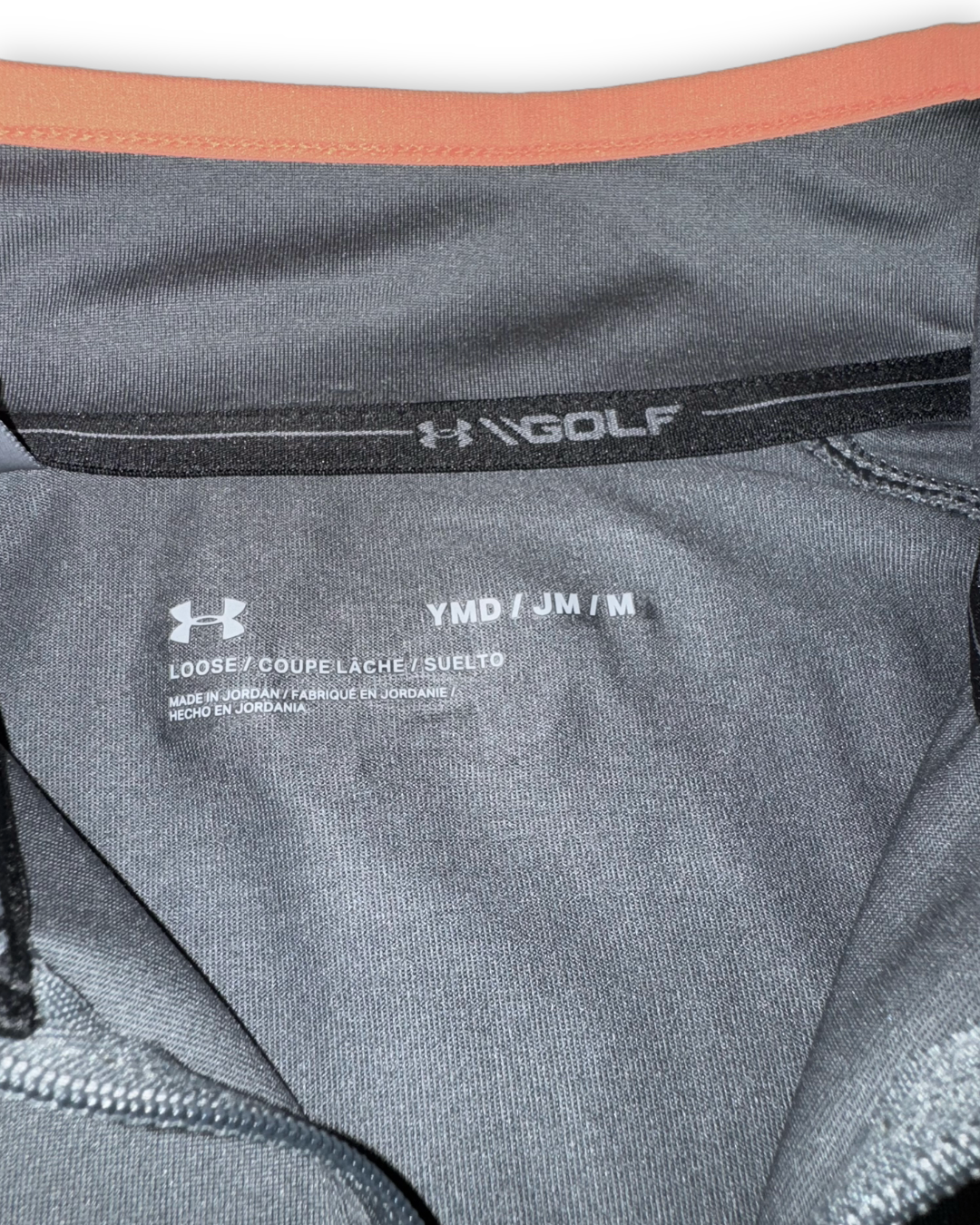 Under Armour Kids Performance 1/4 zip Golf Pullover, close up of sizes 