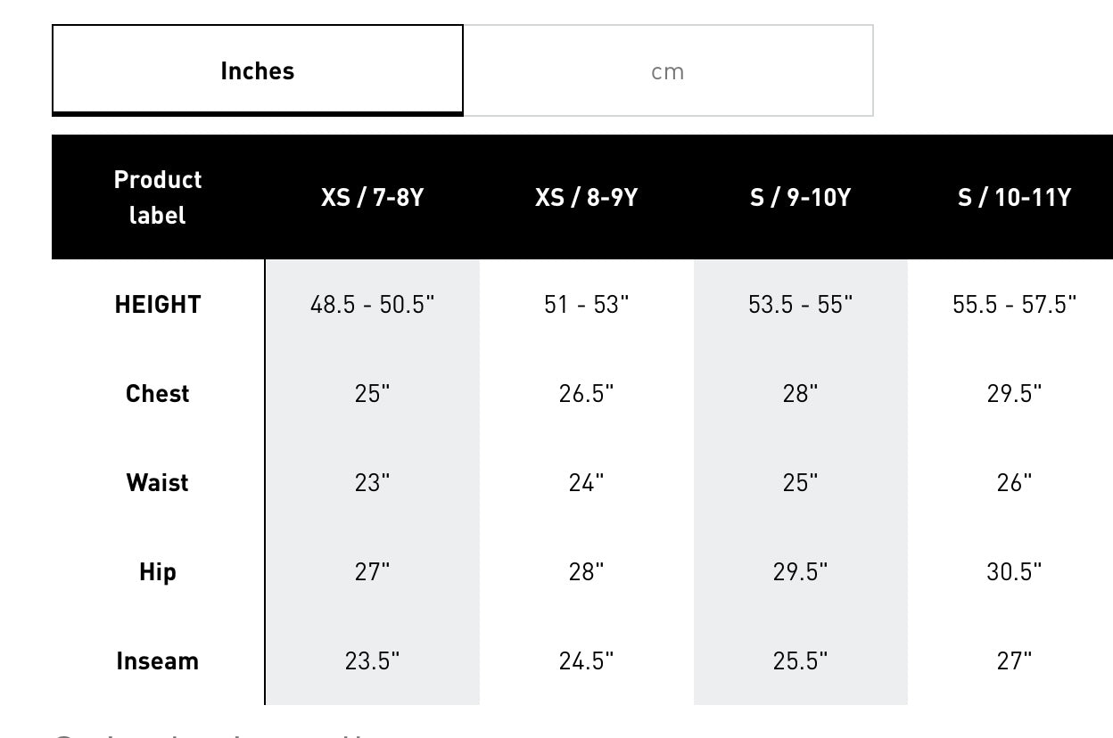 adidas kids chart size inches 