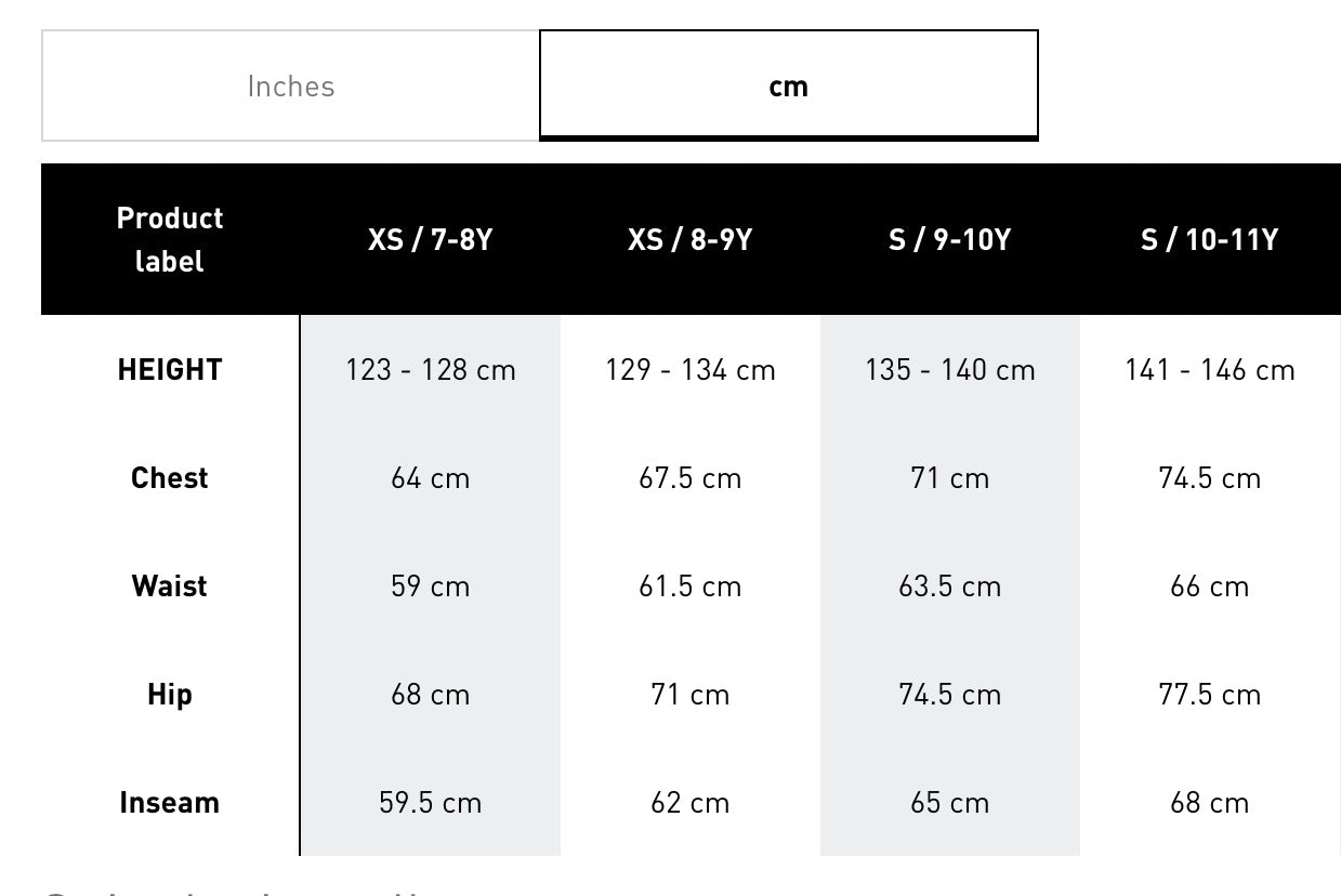 adidas chart size cm