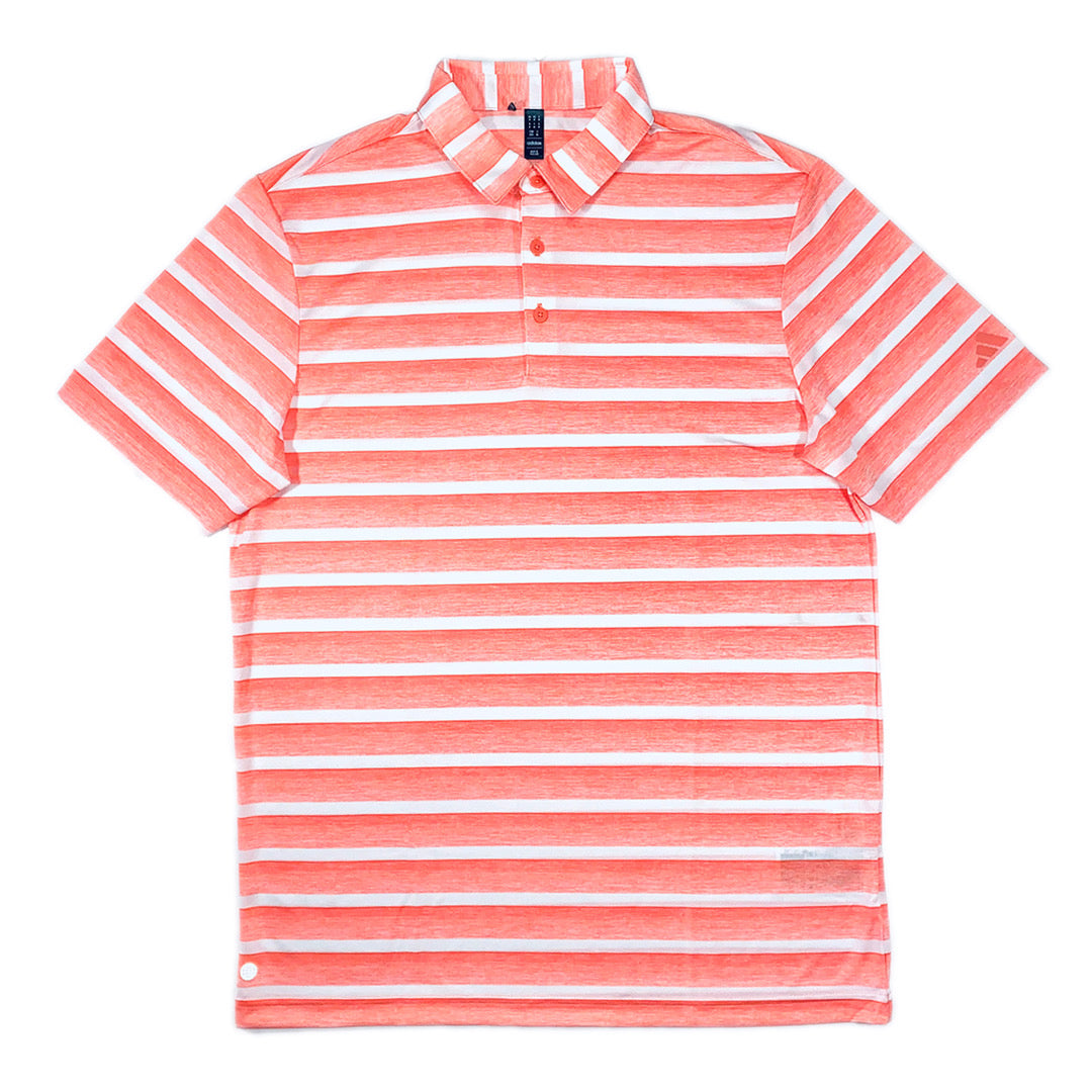 Adidas Men’s Two Color Striped Golf Polo Shirt, color Coral Fusion / White , open view