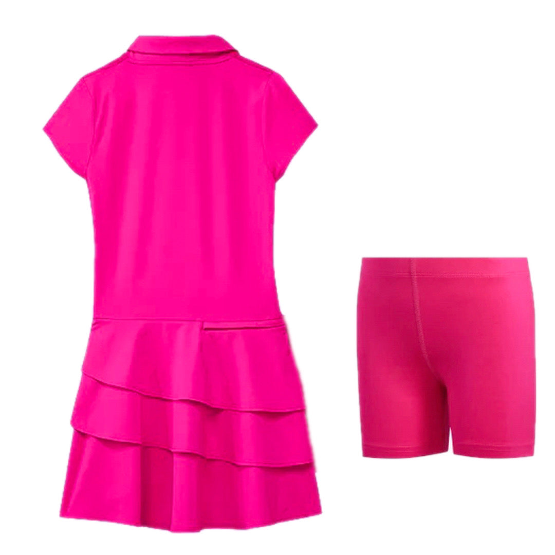 Adidas Girls Ruffled Golf Dress back side view and inner short tights